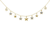 .28ct G SI 14K Yellow Gold Diamond Stars Pendant Necklace 16+2" Ext.