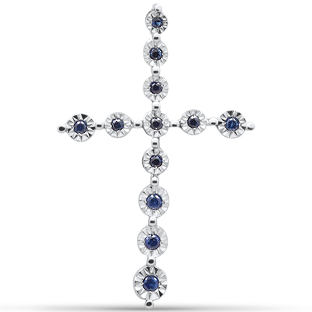 <span>GEMSTONE CLOSEOUT </span>! .12ct G SI 14K White Gold Diamond & Blue Sapphire Gemstone Cross Pendant No Chain