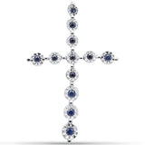 <span>GEMSTONE CLOSEOUT </span>! .12ct G SI 14K White Gold Diamond & Blue Sapphire Gemstone Cross Pendant No Chain