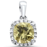 <span>GEMSTONE  CLOSEOUT! </span>0.99ct G SI 14K White Gold Diamond & Cushion Lemon Topaz Gemstone Pendant