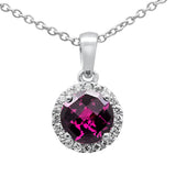 <span>GEMSTONE  CLOSEOUT! </span>1.01ct G SI 14K White Gold Diamond & Round Rhodolite Gemstone Pendant Necklace 18" Long
