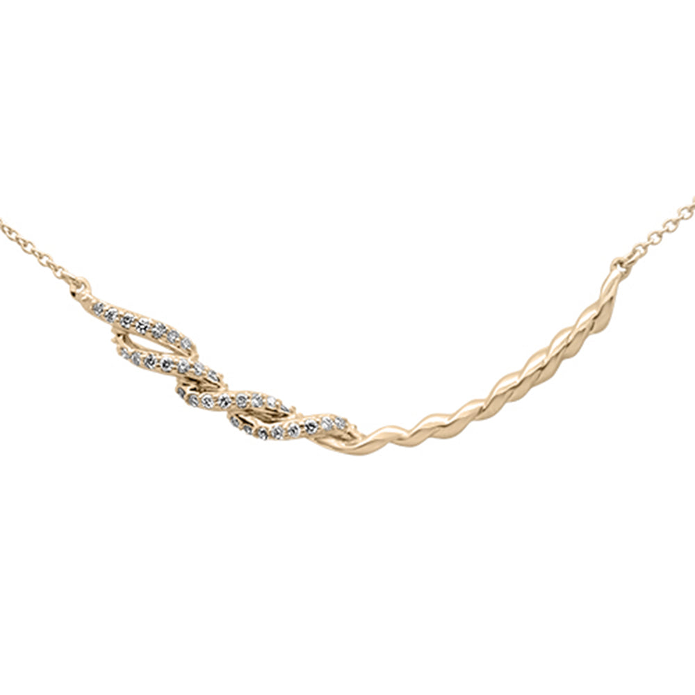 .15ct G SI 14K Yellow Gold Diamond Curve Bar Pendant Necklace 18" Long