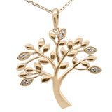 .05ct G SI 14K Yellow Gold Diamond Olive Tree Pendant Necklace 18" Long