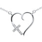 .03ct G SI 14K White Gold Diamond Heart with Cross Pendant Necklace 18" Long