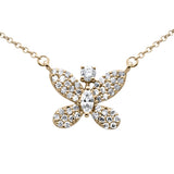 <span style="color:purple">SPECIAL!</span> .36ct G SI 14K Yellow Gold Diamond Butterfly Pendant Necklace 18" Long