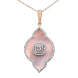 14.17ct G SI 14K Rose Gold Diamond Pink Mother of Pearl Pendant Necklace 18" Long