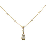 .42ct G SI 14K Yellow Gold Diamond Pear & Round Shaped Drop Pendant Necklace 16" + 2" Long