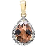 1.49ct G SI 14K Yellow Gold Pear Shaped Natural Smoky Topaz Gemstone & Diamonds Pendant