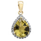 <span>GEMSTONE CLOSEOUT! </span>1.05ct G SI 14K Yellow Gold Pear Shaped Natural Olive Gemstone & Diamond Pendant