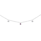 .10ct G SI 14K White Gold Diamond & Ruby Gemstone Dangling Pendant Necklace 16+2"Ext Long Chain