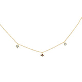 .10ct G SI 14K Yellow Gold Diamond & Ruby Gemstone Dangling Pendant Necklace 16" + 2" Ext
