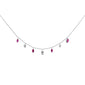 <span style="color:purple">SPECIAL!</span> .88ct G SI 14K White Gold Diamond & Ruby Gemstone Dangling Pendant Necklace 16+2"Ext Long Chain