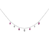 .88ct G SI 14K White Gold Diamond & Ruby Gemstone Dangling Pendant Necklace 16+2"Ext Long Chain