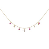 .80ct G SI 14K Yellow Gold Diamond & Ruby Gemstone Dangling Pendant Necklace 16+2"Ext Long Chain