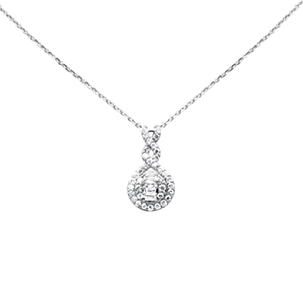 .45ct G SI 14K White Gold Diamond Round & Baguette Pendant 18" Necklace
