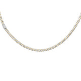 4MM 1.70ct G SI 14K White & Yellow Gold Two Tone Diamond Cuban Necklace 16" Long
