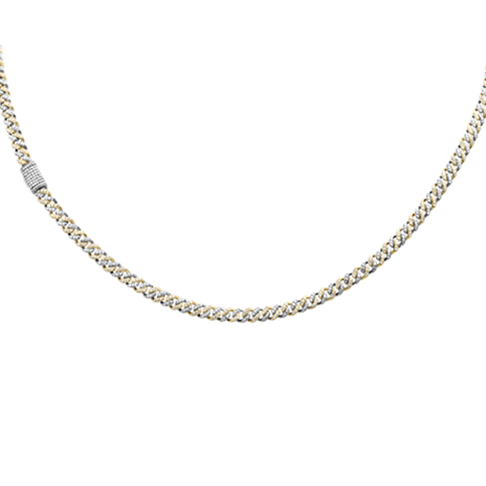 4MM 1.93ct G SI 14K White & Yellow Gold Two Tone Diamond Cuban Necklace 18" Long