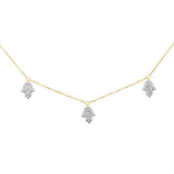 0.31ct G SI 14K Yellow Gold Diamond Hamsa Pendant Necklace 16+2" Ext Long