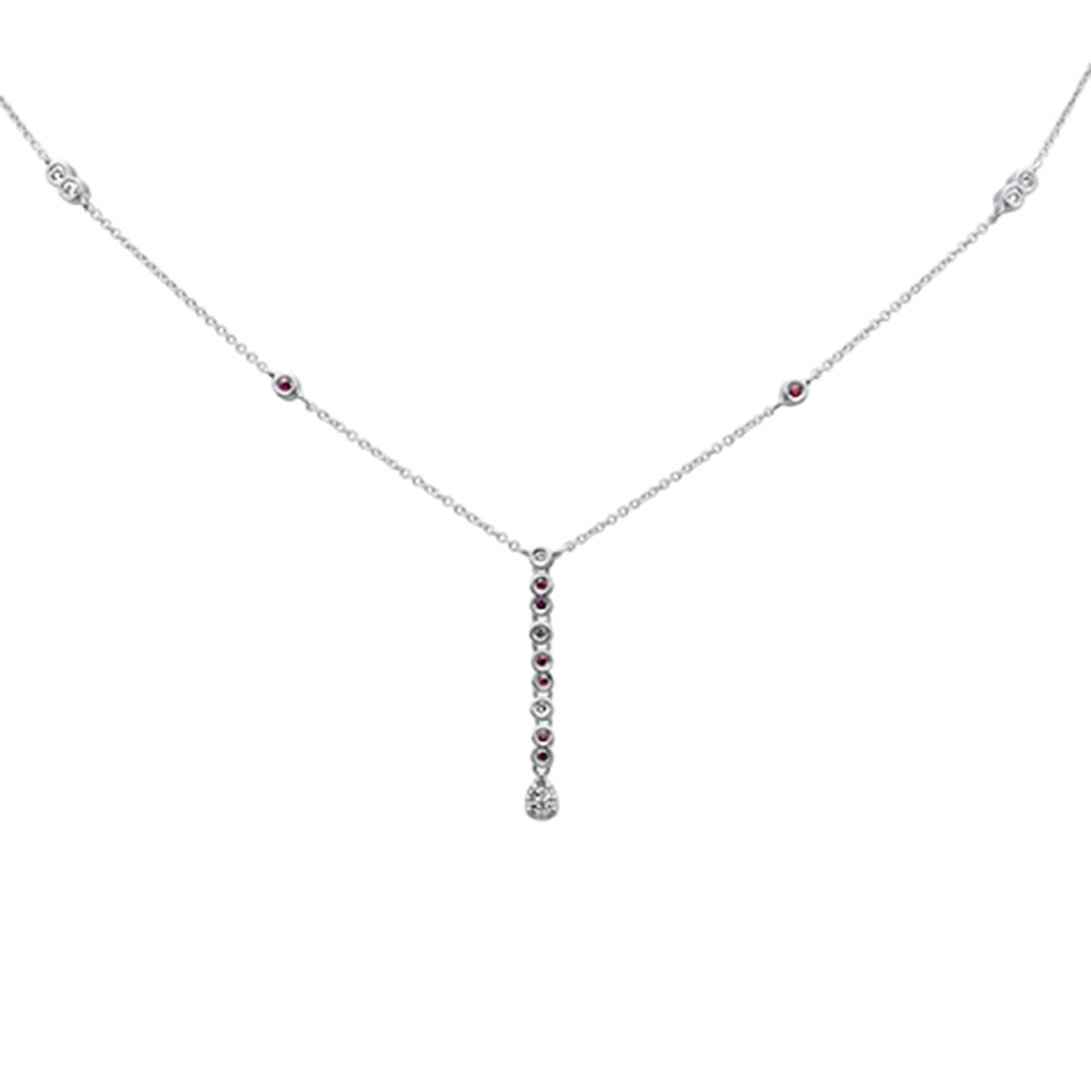 .26ct G SI 14K White Gold Diamond & Ruby Gemstone Pendant Necklace 16+2" Long Chain