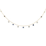 .81ct G SI 14K Yellow Gold Diamond & Blue Sapphire Gemstone Pendant Necklace 16+2" Long Chain