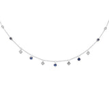 .88ct G SI 14K White Gold Diamond & Blue Sapphire Gemstone Pendant Necklace 16+2" Long Chain