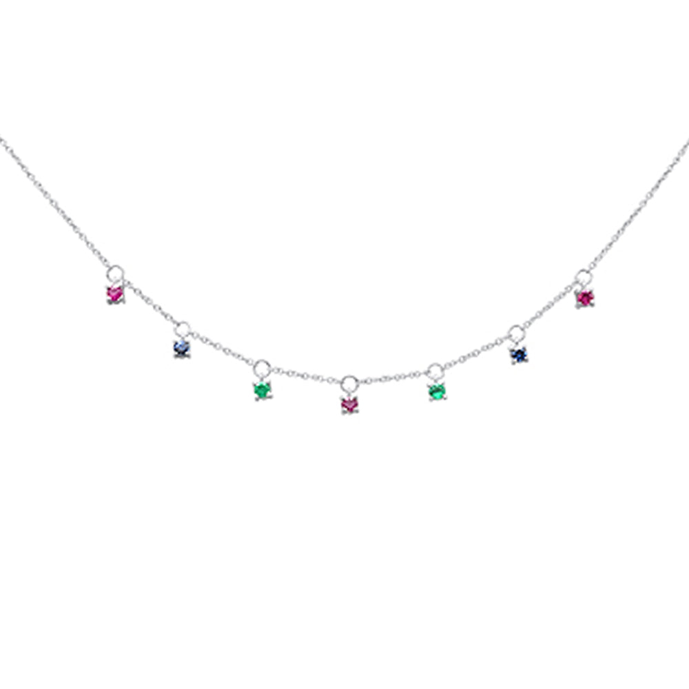.46ct G SI 14K White Gold Multi Color Pendant Necklace 16+2" Long Chain
