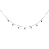 .46ct G SI 14K White Gold Multi Color Pendant Necklace 16+2" Long Chain