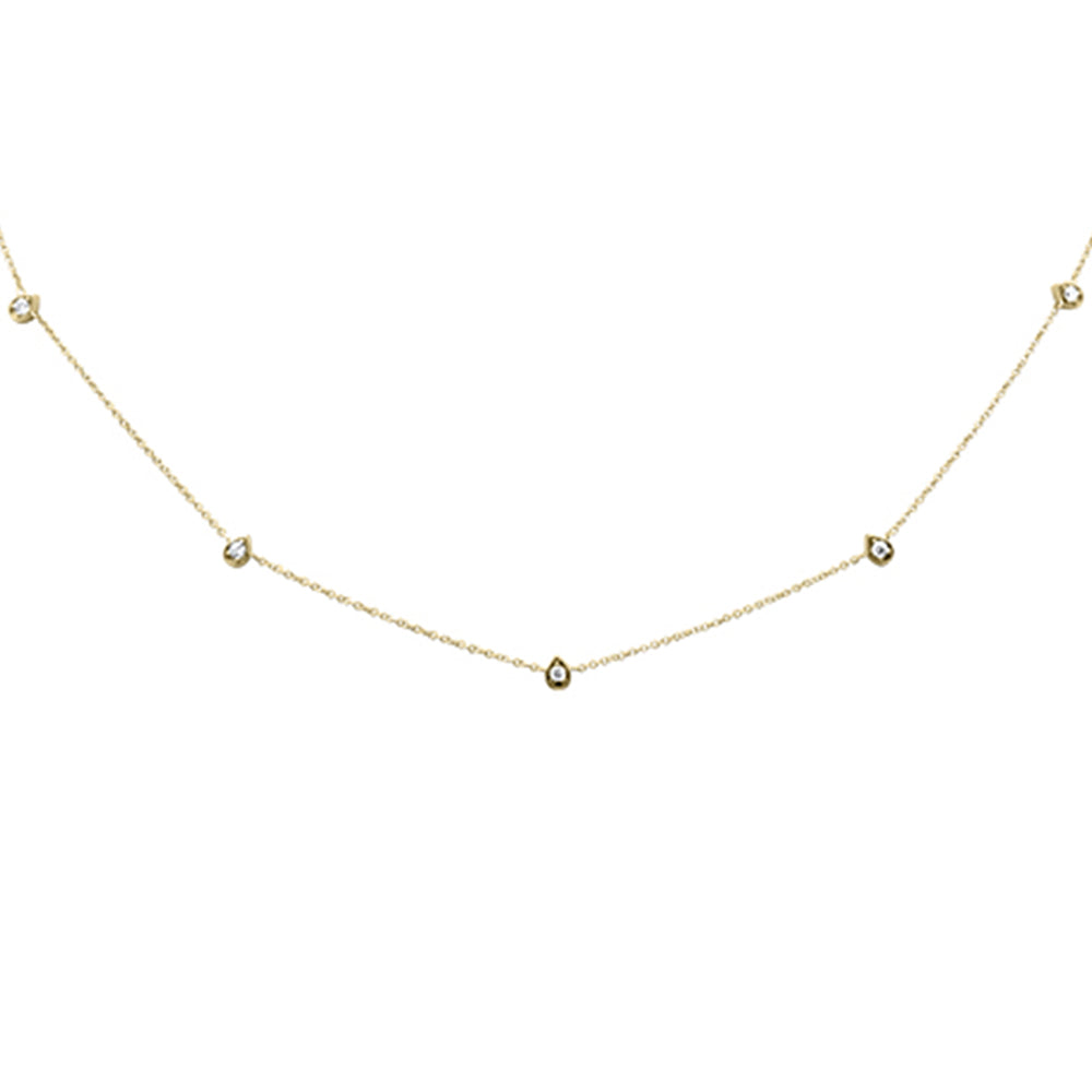 .19ct G SI 14K Yellow Gold Diamond Pear Shaped Dangle Pendant Necklace 16+2" Long Chain