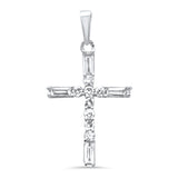 .30ct G SI 14K White Gold Round & Baguette Diamond Cross Pendant Necklace 18" Long