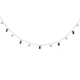 .89ct G SI 14K White Gold Diamond & Blue Sapphire Gemstone Pendant Necklace 16+2" Long Chain