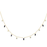 .97ct G SI 14K Yellow Gold Diamond & Blue Sapphire Gemstone Drop Pendant Necklace 16" + 2" EXT