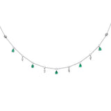 .92ct G SI 14K White Gold Diamond & Emerald Gemstone Pendant Necklace 16+2" Long Chain