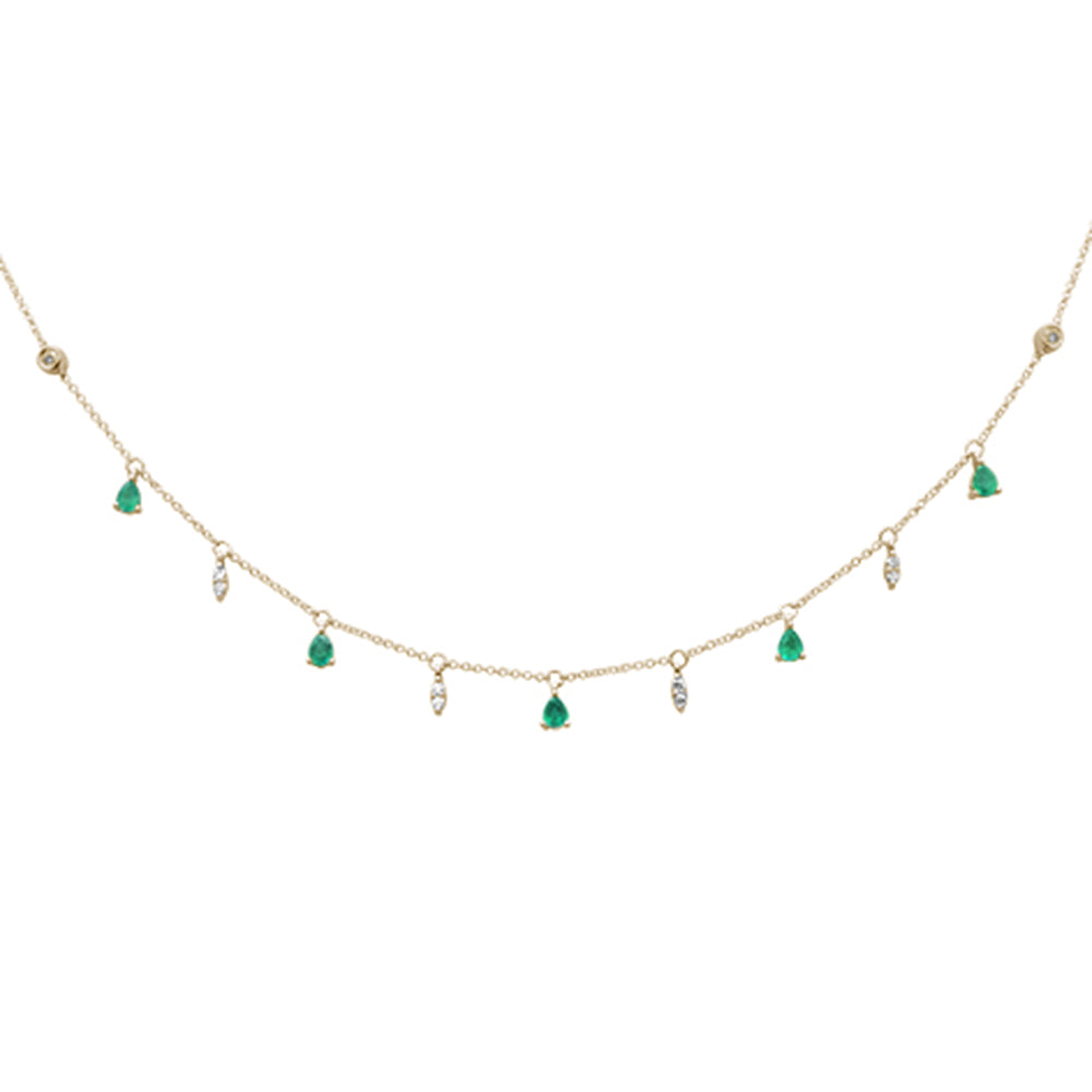 .92ct G SI 14K Yellow Gold Diamond & Emerald Gemstone Pendant Necklace 16+2" Long Chain