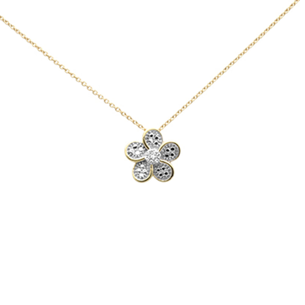 .04ct G SI 10K Yellow Gold Diamond Flower Pendant Necklace 18" Long