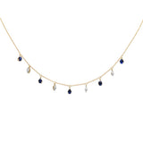 1.17ct G SI 14K Yellow Gold Diamond & Blue Sapphire Gemstone Pendant Necklace 16+2" EXT Long