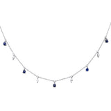 1.36ct G SI 14K White Gold Diamond & Blue Sapphire Gemstone Dangling Pendant Necklace 16" + 2" EXT