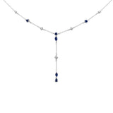 <span>DIAMOND CLOSEOUT! </span> 1.26ct G SI 14K White Gold Diamond & Blue Sapphire Gemstones Drop Pendant Necklace 16+2" Ext Long