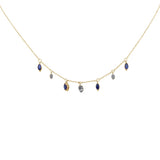 .92ct G SI 14K Yellow Gold Diamond & Blue Sapphire Gemstone Pendant Necklace 16+2" EXT Long