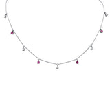 1.06ct G SI 14K White Gold Diamond & Ruby Gemstones Pendant Necklace 16+2" Ext Long