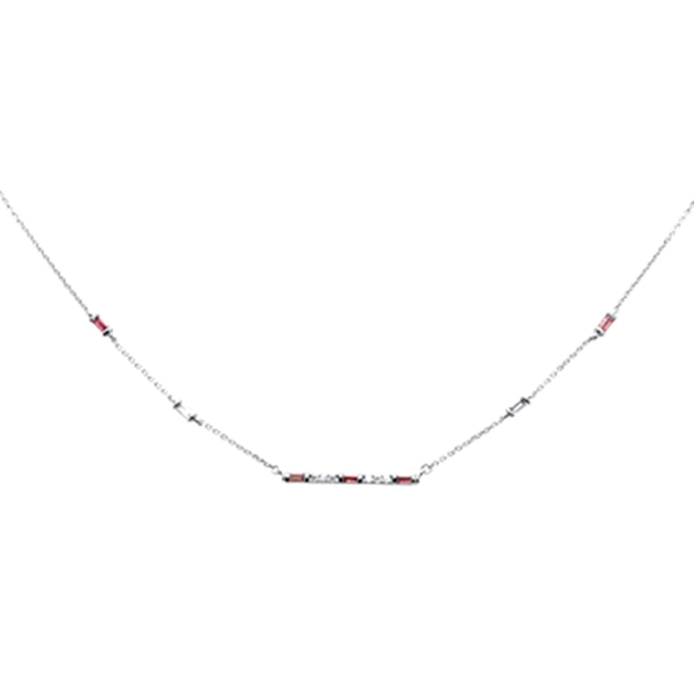 .40ct G SI 14K White Gold Diamond & Pink Sapphire Pendant Necklace 18" Long