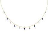 1.33ct G SI 14K Yellow Gold Diamond & Blue Sapphire Gemstone Pendant Necklace 16+2" Long