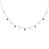 1.01ct G SI 14K White Gold Diamond & Blue Sapphire Gemstone Pendant Necklace 16+2" Long