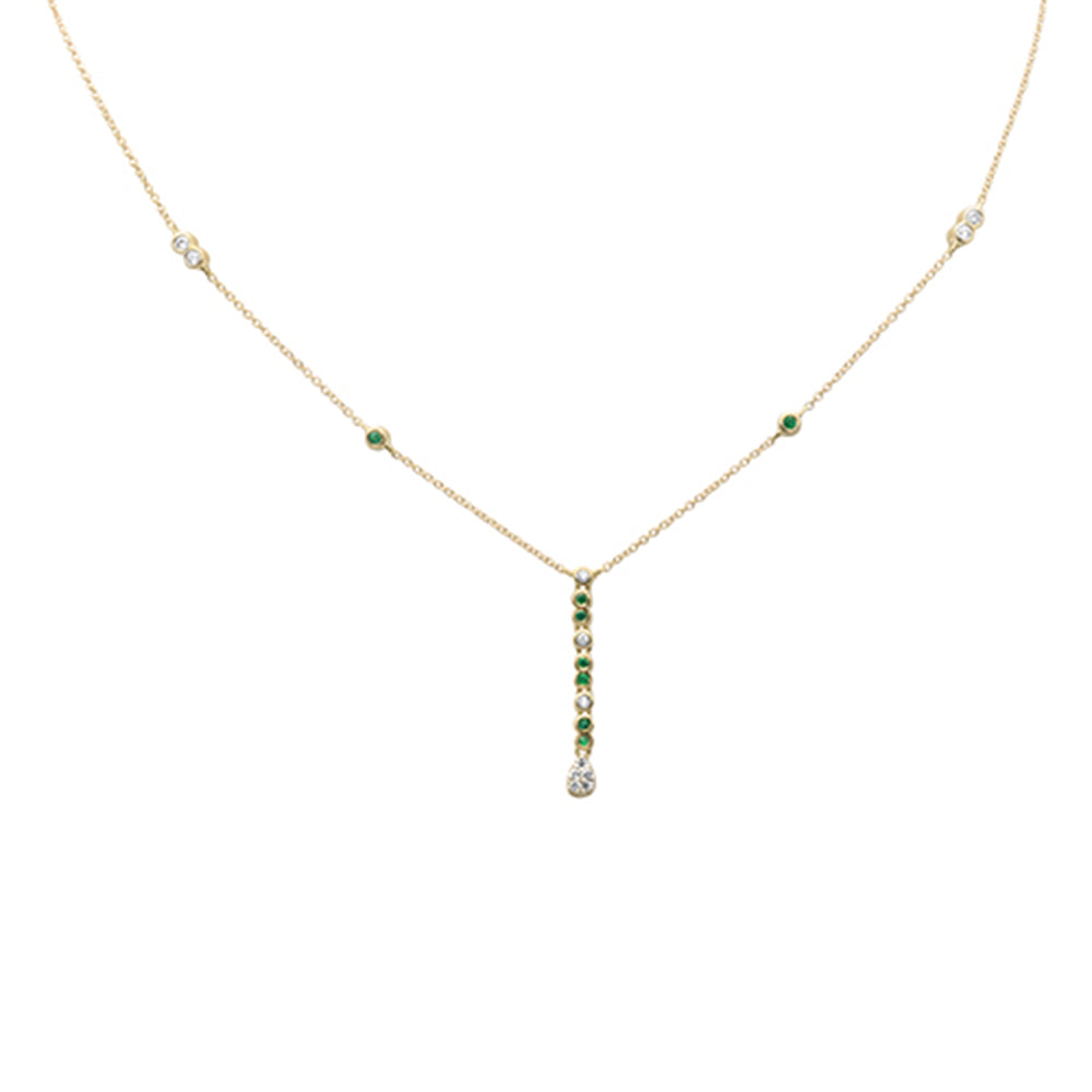 .23ct G SI 14K Yellow Gold Diamond Emerald Gemstone Dangling Pendant Necklace 16" + 2" EXT