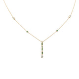 .23ct G SI 14K Yellow Gold Diamond Emerald Gemstone Dangling Pendant Necklace 16" + 2" EXT