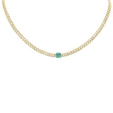 2.31ct G SI 14K Yellow Gold Emerald Gemstone & Diamond Cuban Necklace 13+3" Long