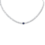 2.46ct G SI 14K White Gold Blue Sapphire Gemstone & Diamond Cuban Necklace 13+3" Long