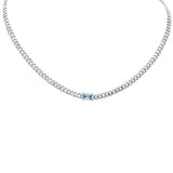 2.46ct G SI 14K White Gold Aquamarine Gemstone & Diamond Cuban Necklace 13+3" Long