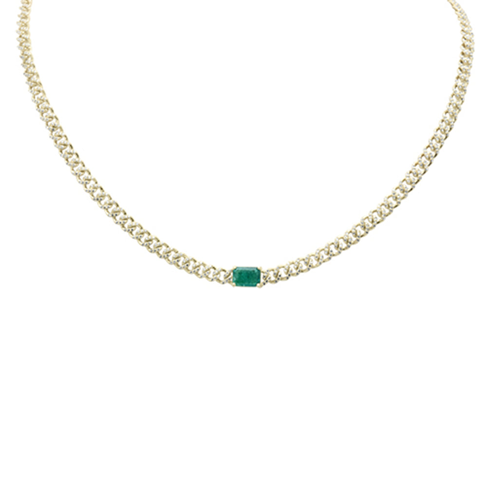 1.91ct G SI 14K Yellow Gold Diamond & Emerald Gemstone Cuban Necklace  13+3" Long