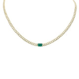 1.91ct G SI 14K Yellow Gold Diamond & Emerald Gemstone Cuban Necklace  13+3" Long