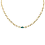 2.05ct G SI 14K Yellow Gold Oval Shaped Emerald Gemstone & Diamond Cuban Necklace 13+3" Long